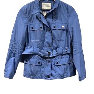 Zara Basic Women’s Blue Lined Jacket Size Small Belted Coat With Pockets